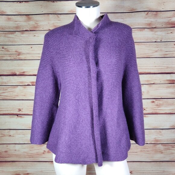 Purple Eileen Fisher Chunky Knit 100% Cashmere Cardigan/Topper - Picture 3 of 9